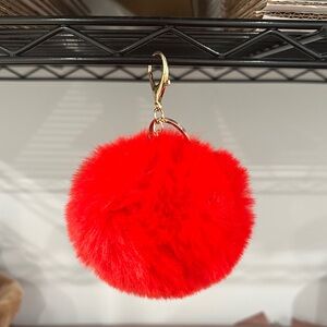 Red Fluffy Pom Pom Keychain